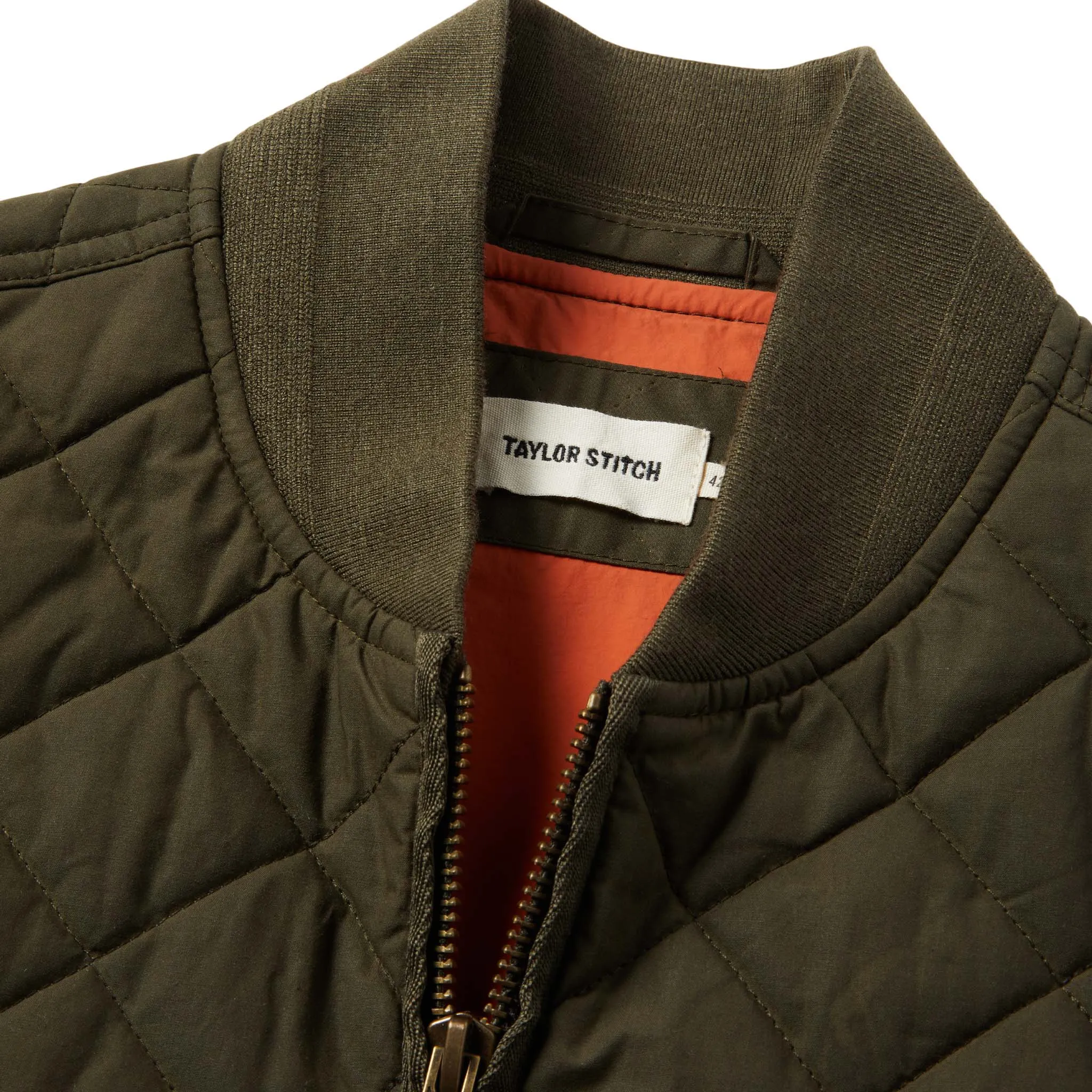 The Quilted Bomber Vest in Olive Dry Wax