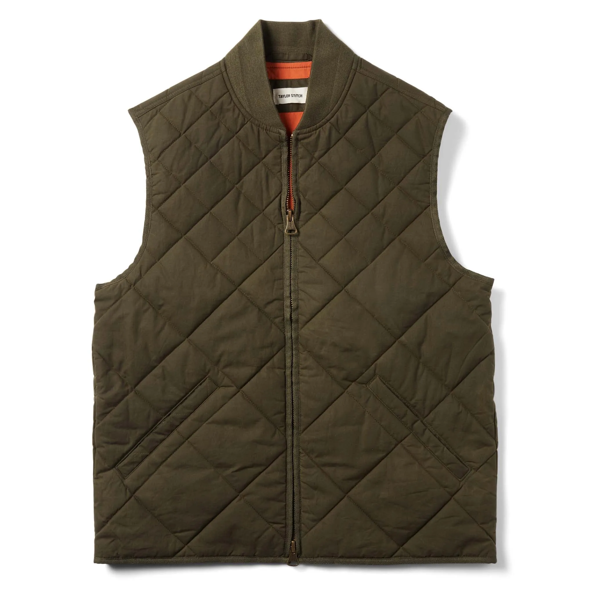 The Quilted Bomber Vest in Olive Dry Wax