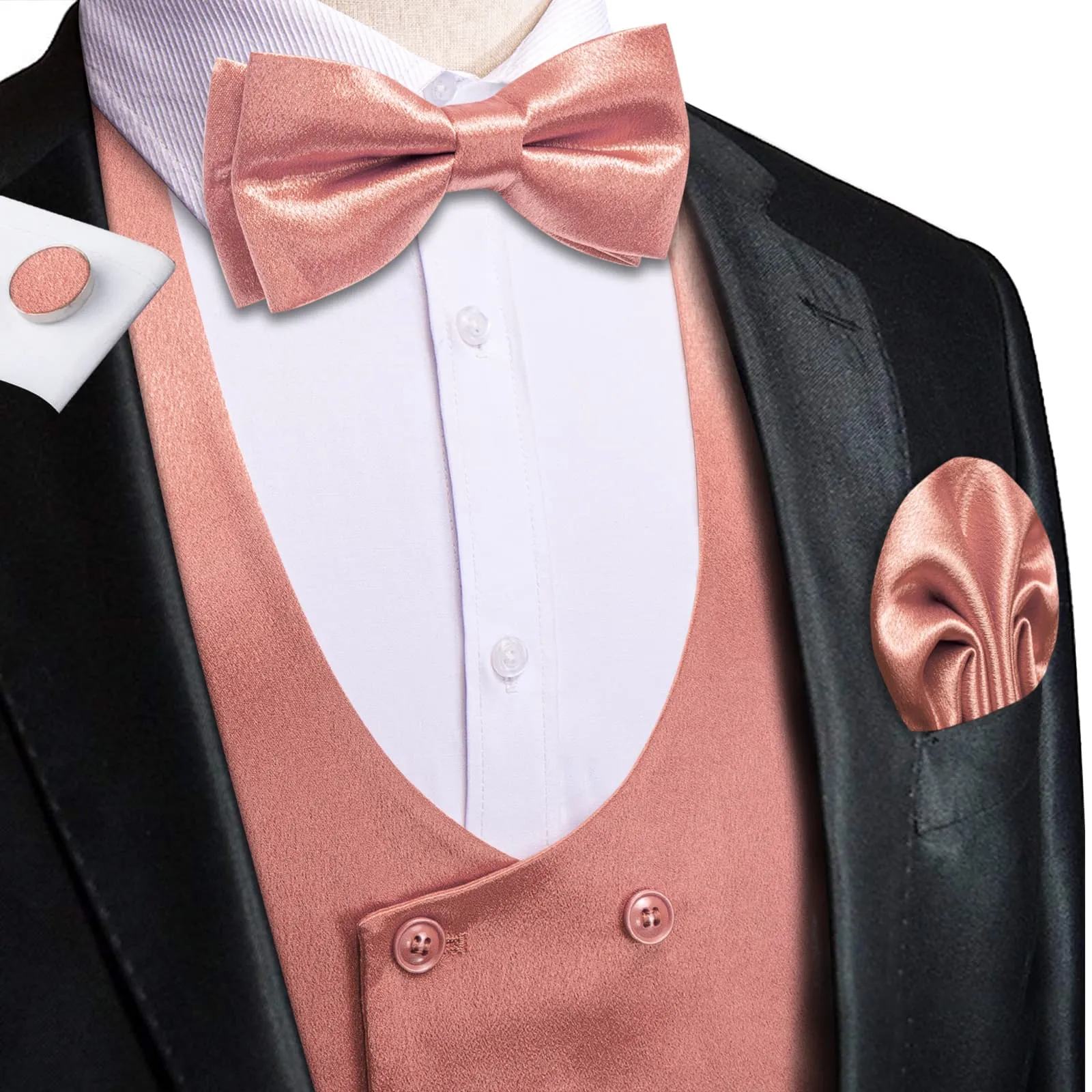 Ties2you Double Breasted Vest Old Rose Pink Solid Wedding Mens Vest Tie Bowtie Set 5PC