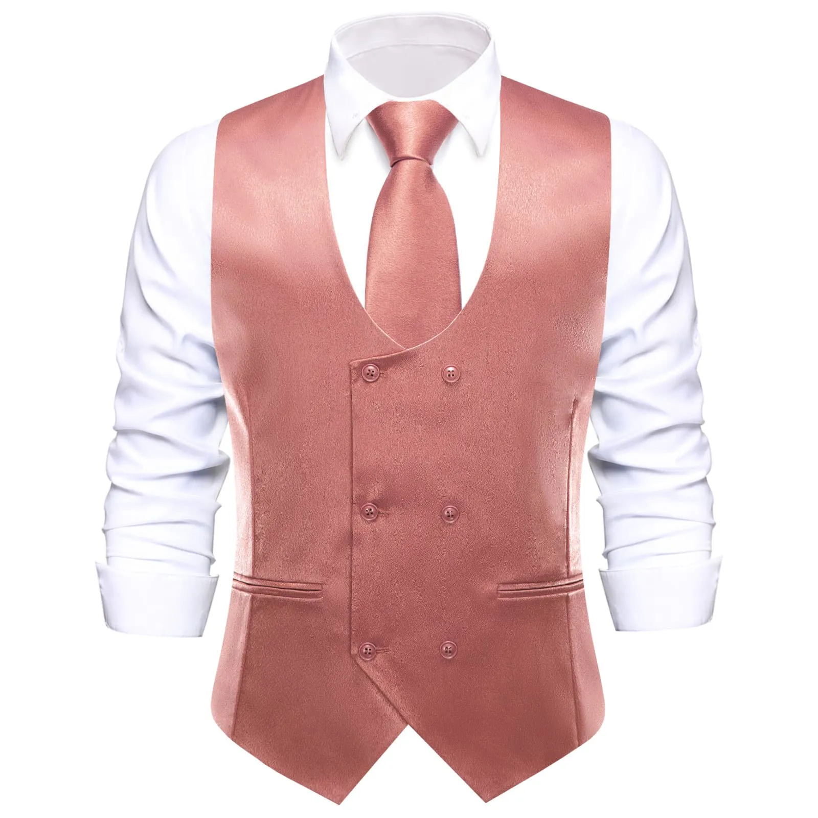 Ties2you Double Breasted Vest Old Rose Pink Solid Wedding Mens Vest Tie Bowtie Set 5PC