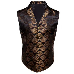 Ties2you Men's Vest Black Tortilla Brown Floral Silk Waistcoat Suit Vest