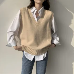 Toleet Autumn Women's Sweater Vest V-Neck Sleeveless Irregular Casual Loose Knitted Pullover Tops Female Outerwear