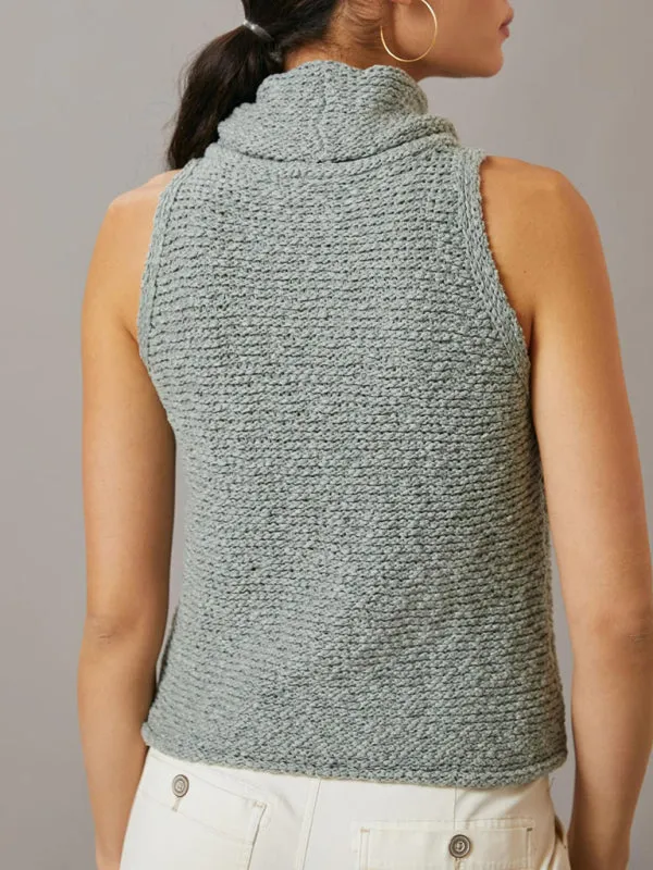 Toleet-Winter outfits Women's Knitted Sleeveless Scarf Collar Street Fashion Sweater Vest