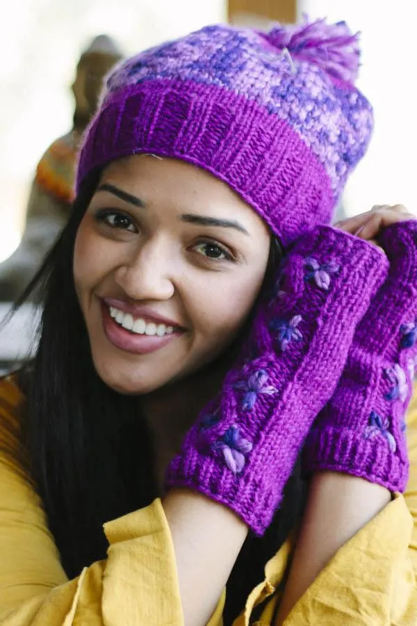 Tri-Color Cozy Beanie with Pom Pom