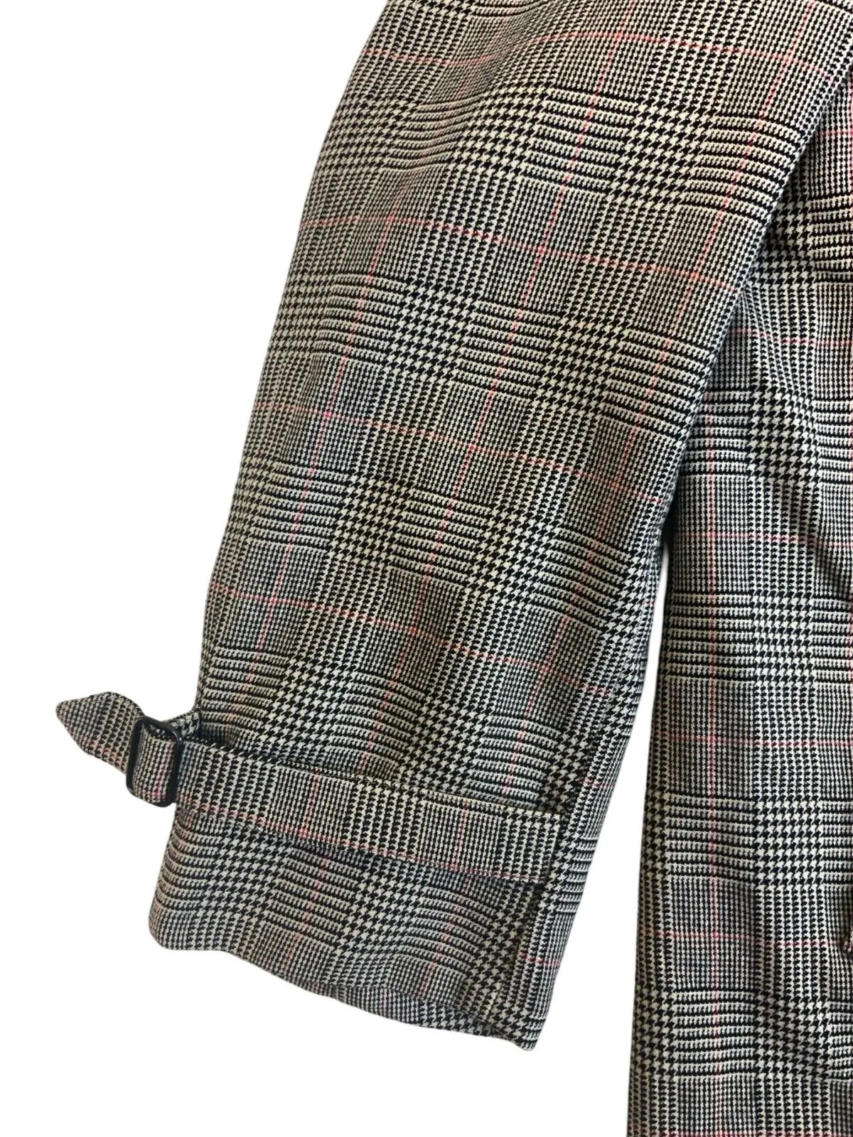 VINTAGE 1980s BURBERRYS CHECKED GREY BLACK RED TRENCH COAT SIZE L