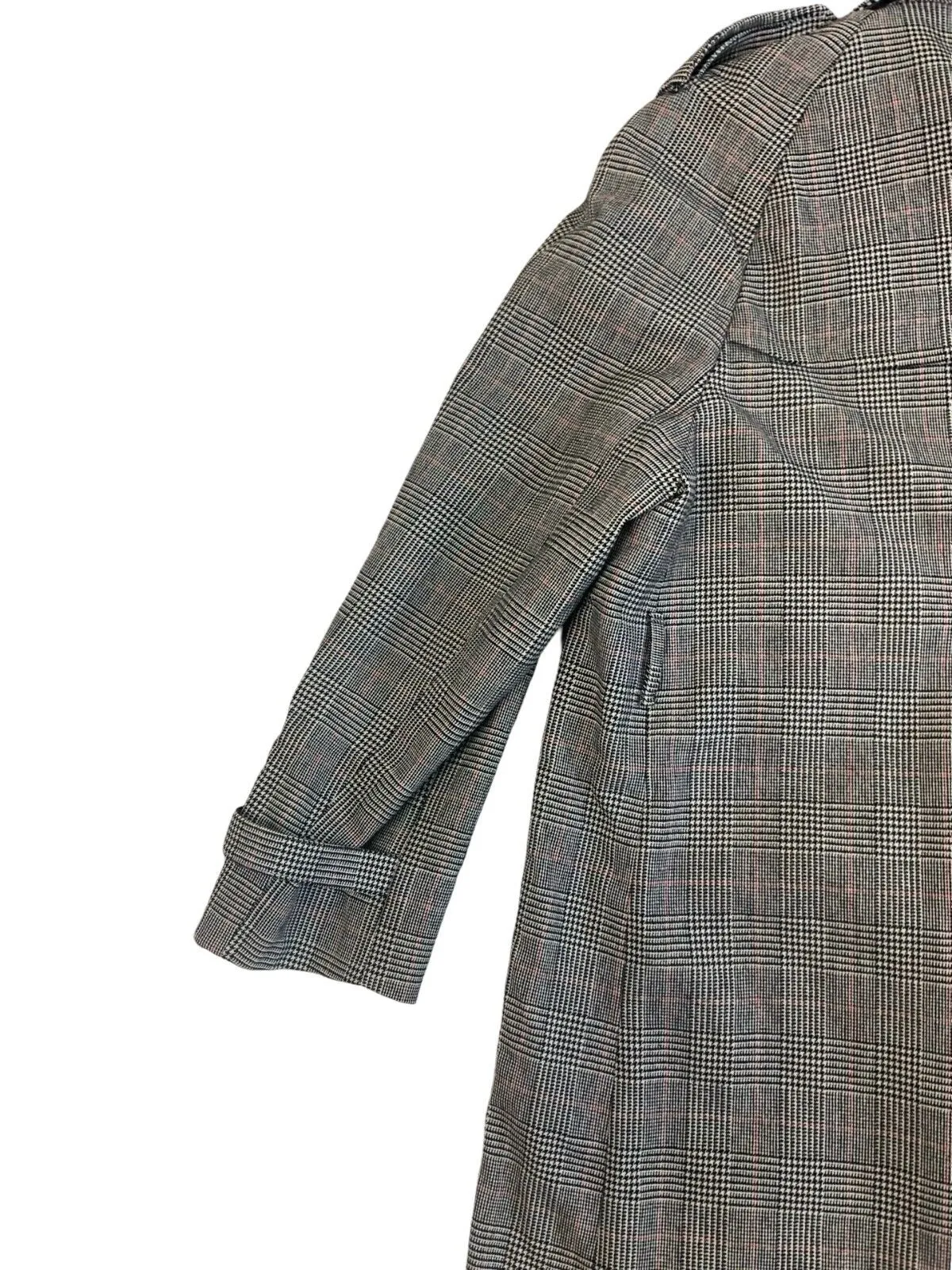 VINTAGE 1980s BURBERRYS CHECKED GREY BLACK RED TRENCH COAT SIZE L