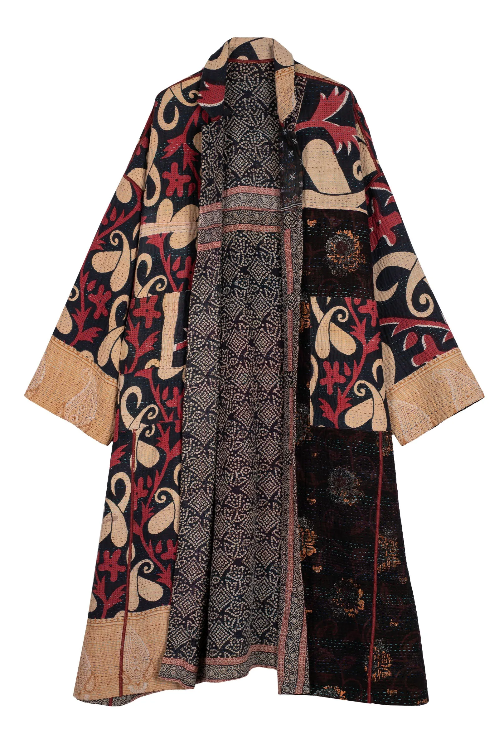 VINTAGE COTTON KANTHA OVERSIZED COAT - cv4326-0042a -