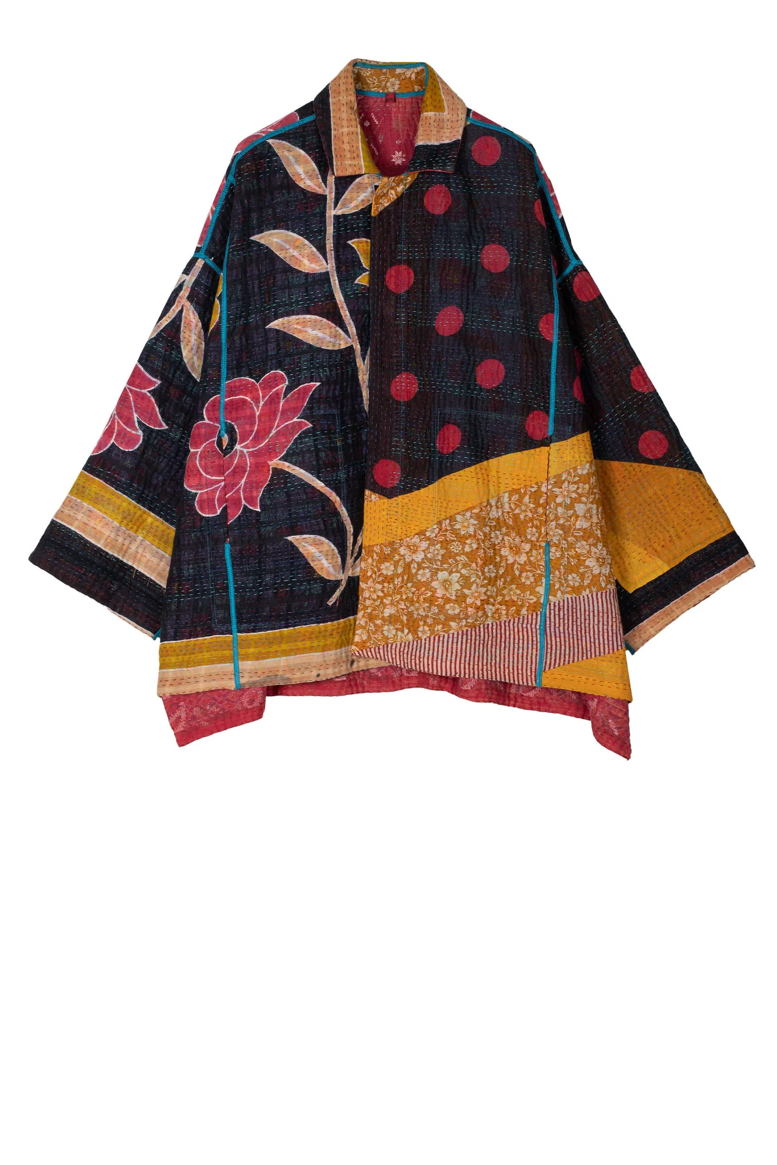 VINTAGE COTTON KANTHA OVERSIZED MINI COAT - cv4332-0029a -