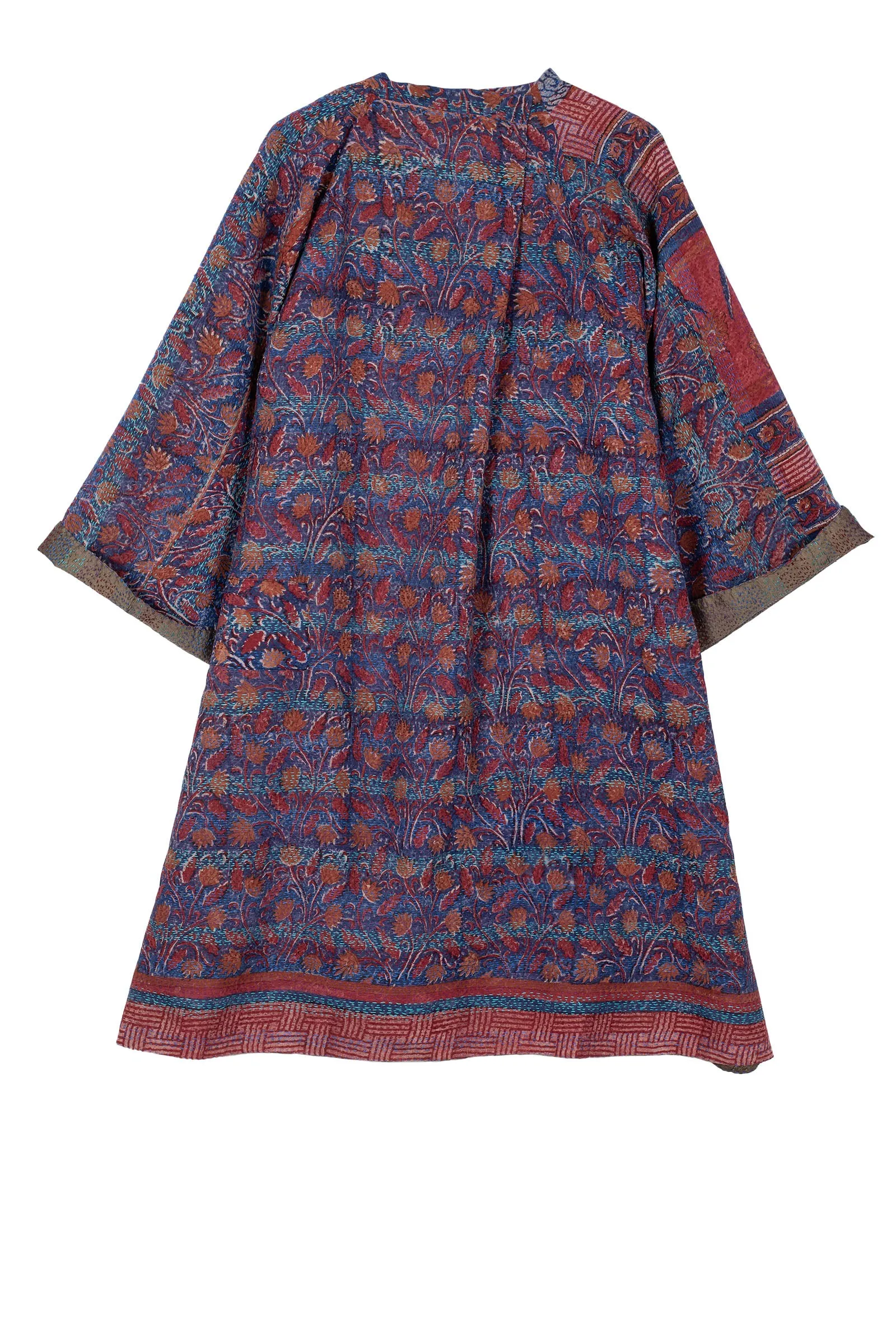 VINTAGE SILK GEORGETTE KANTHA KIMONO DUSTER