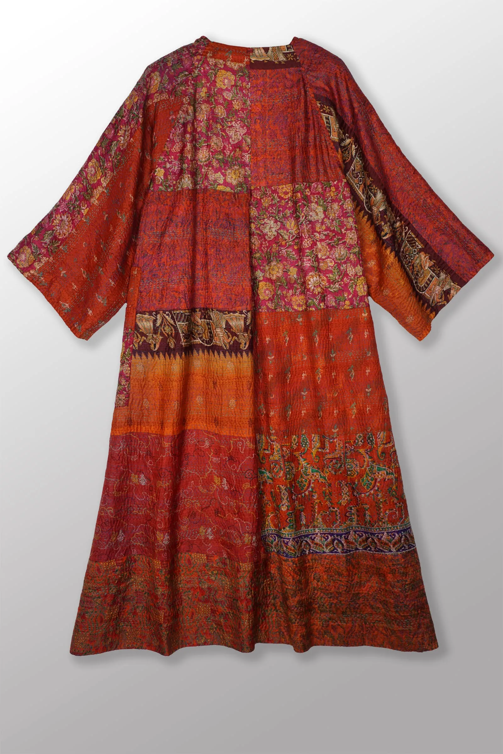 VINTAGE SILK KANTHA KIMONO MAXI - sv2318-0011a -