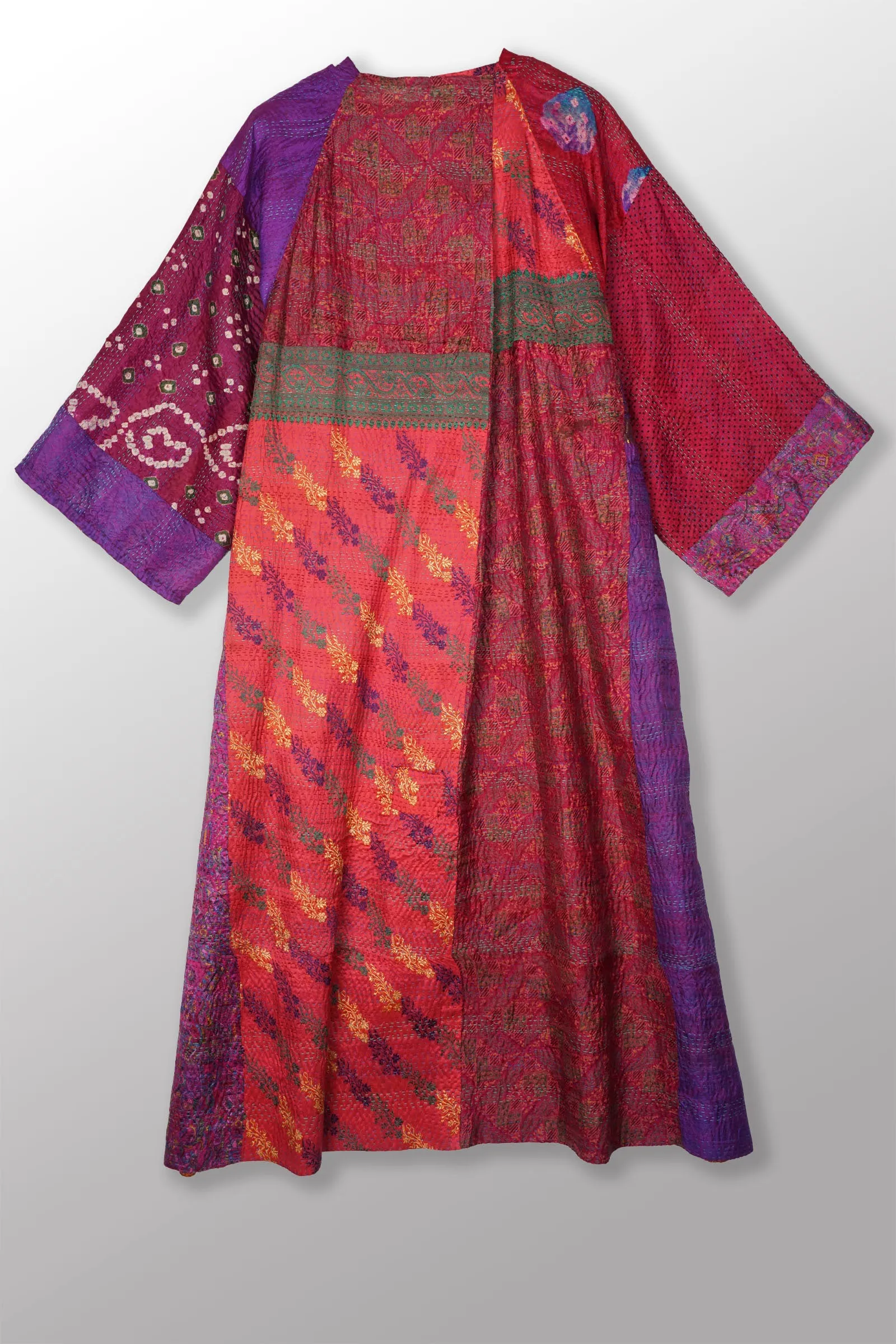 VINTAGE SILK KANTHA KIMONO MAXI - sv2318-0011a -