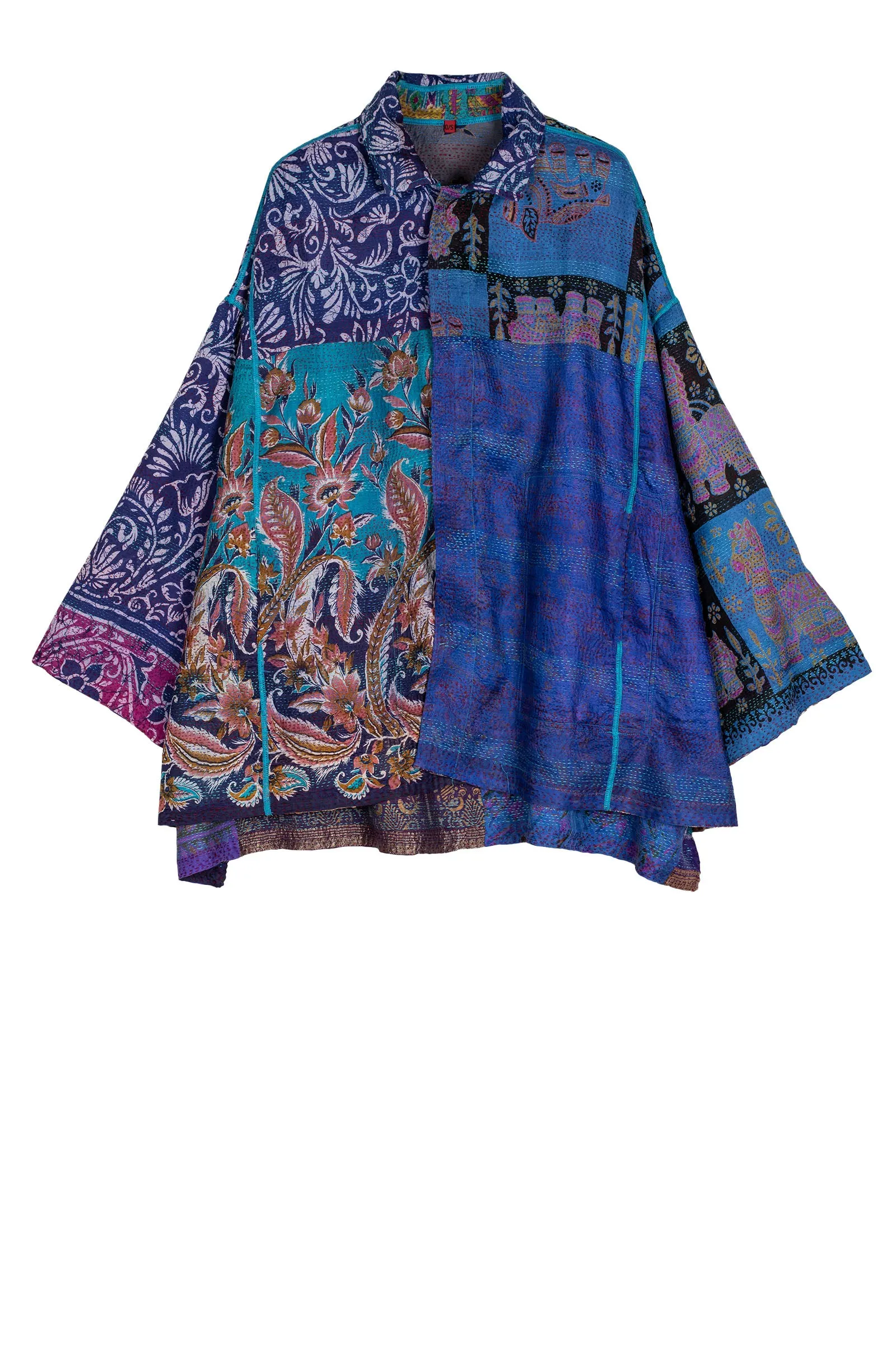 VINTAGE SILK KANTHA OVERSIZED MINI COAT - sv2332-0004a -