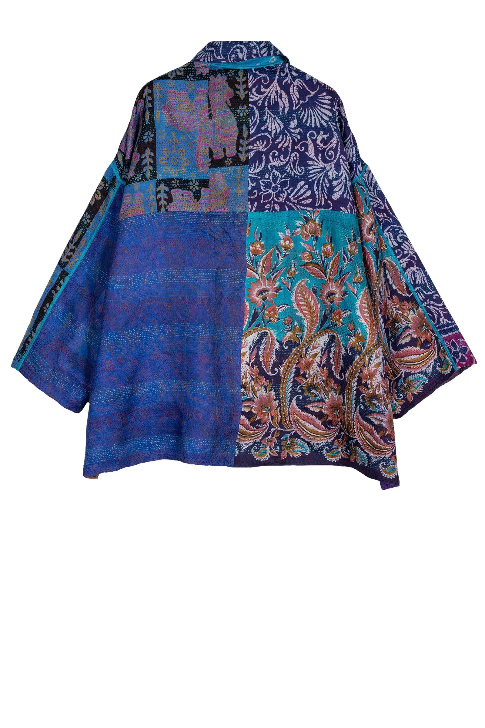 VINTAGE SILK KANTHA OVERSIZED MINI COAT - sv2332-0004a -