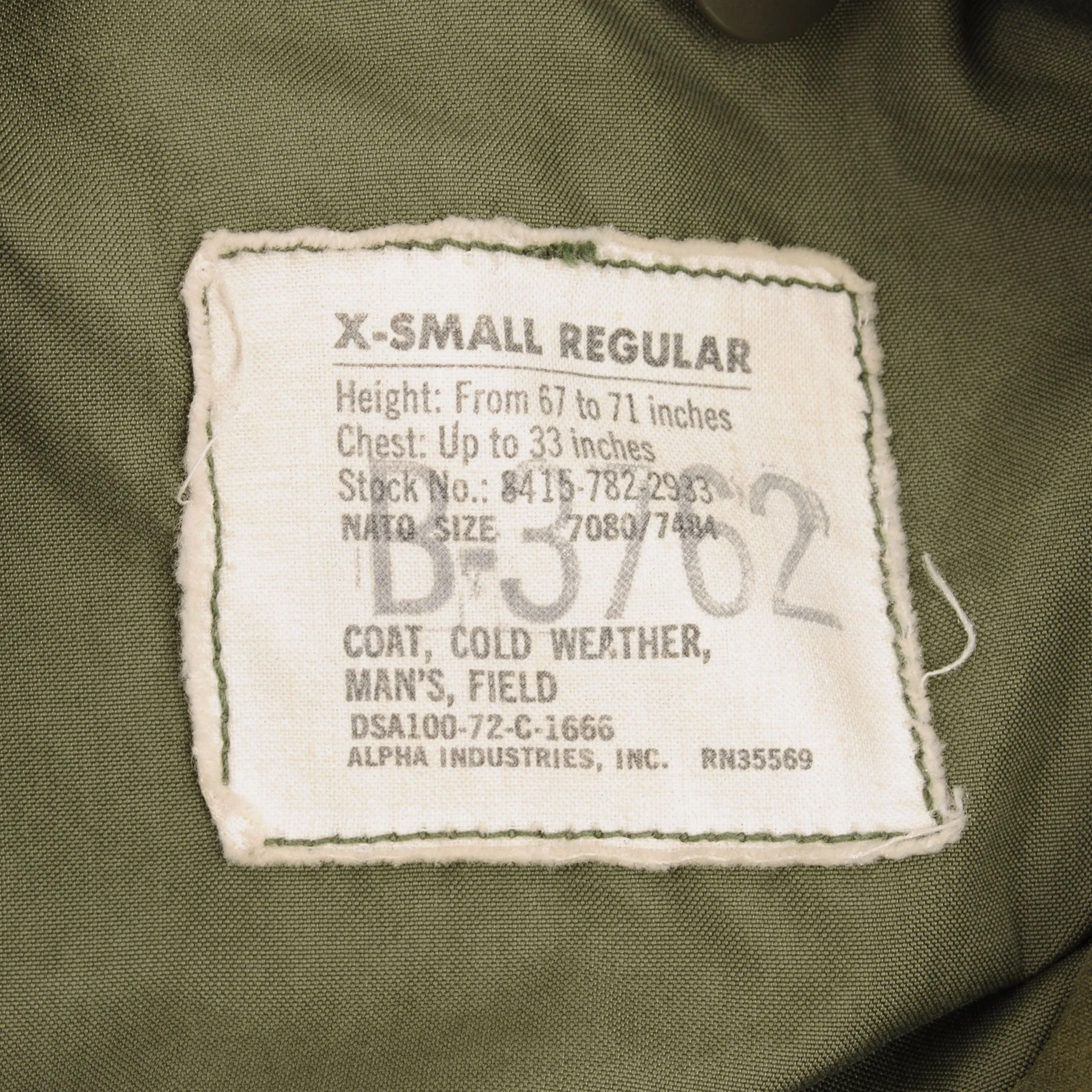 VINTAGE US ARMY M-1965 M65 1972 VIETNAM WAR FIELD JACKET SIZE XSMALL REG