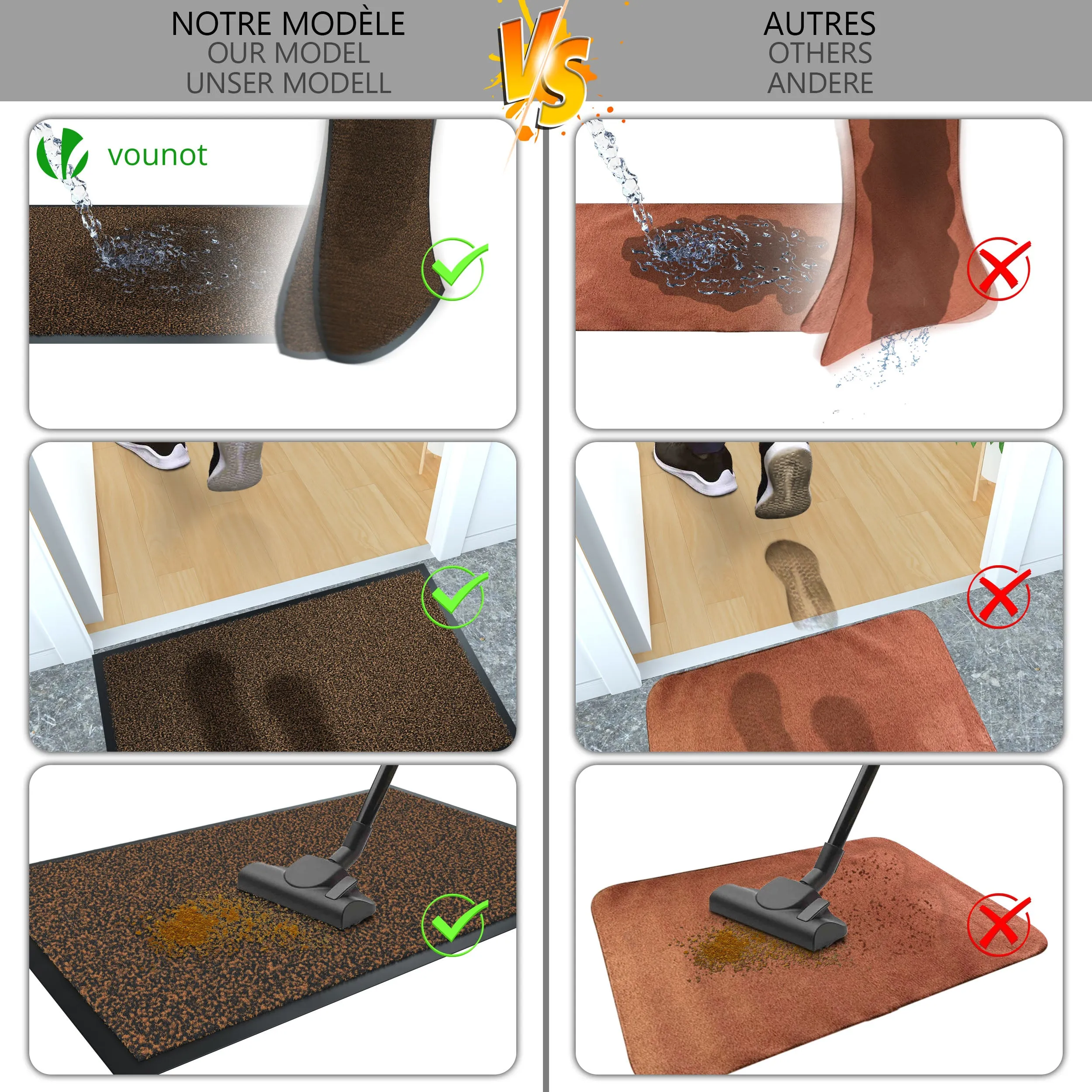 VOUNOT 2pcs Dirt Trapper Front Door Mat for Indoor Outdoor, Brown-Black, 40x60cm