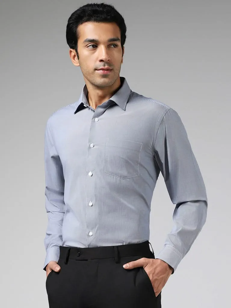 WES Formals Blue Pinchecked Relaxed Fit Shirt