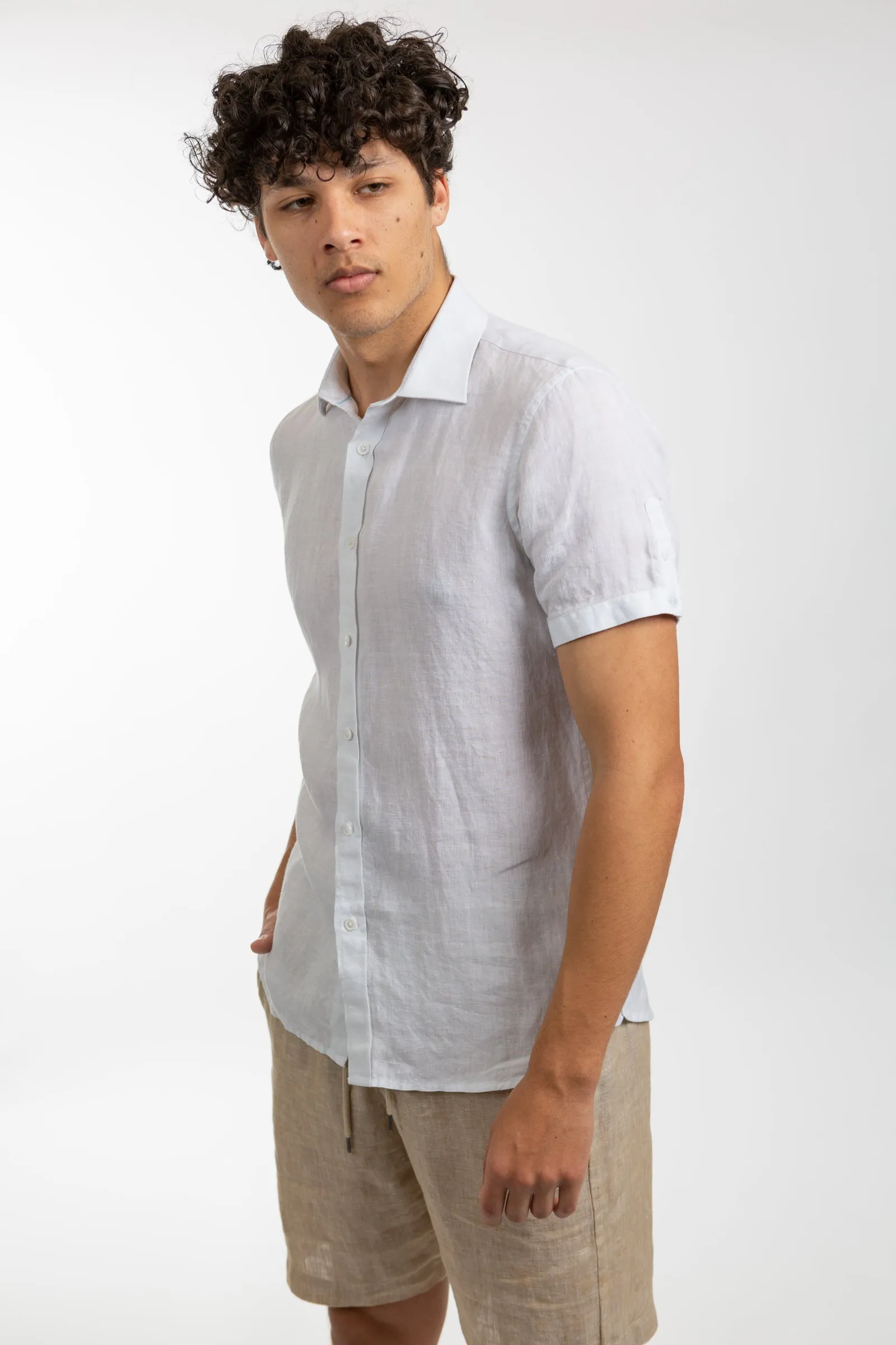 White Short Sleeve Linen Shirt