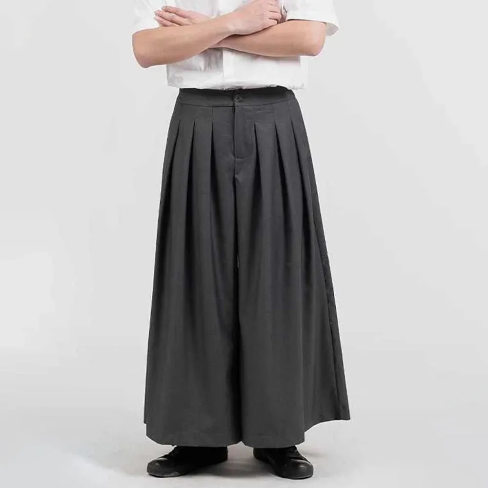 Wiaofellas  -  Mens Double Layer Irregular Skirts Genderless Retro Sports Fitness Solid Color Streetwear Loose Wide Leg Cargo Pants Unisex