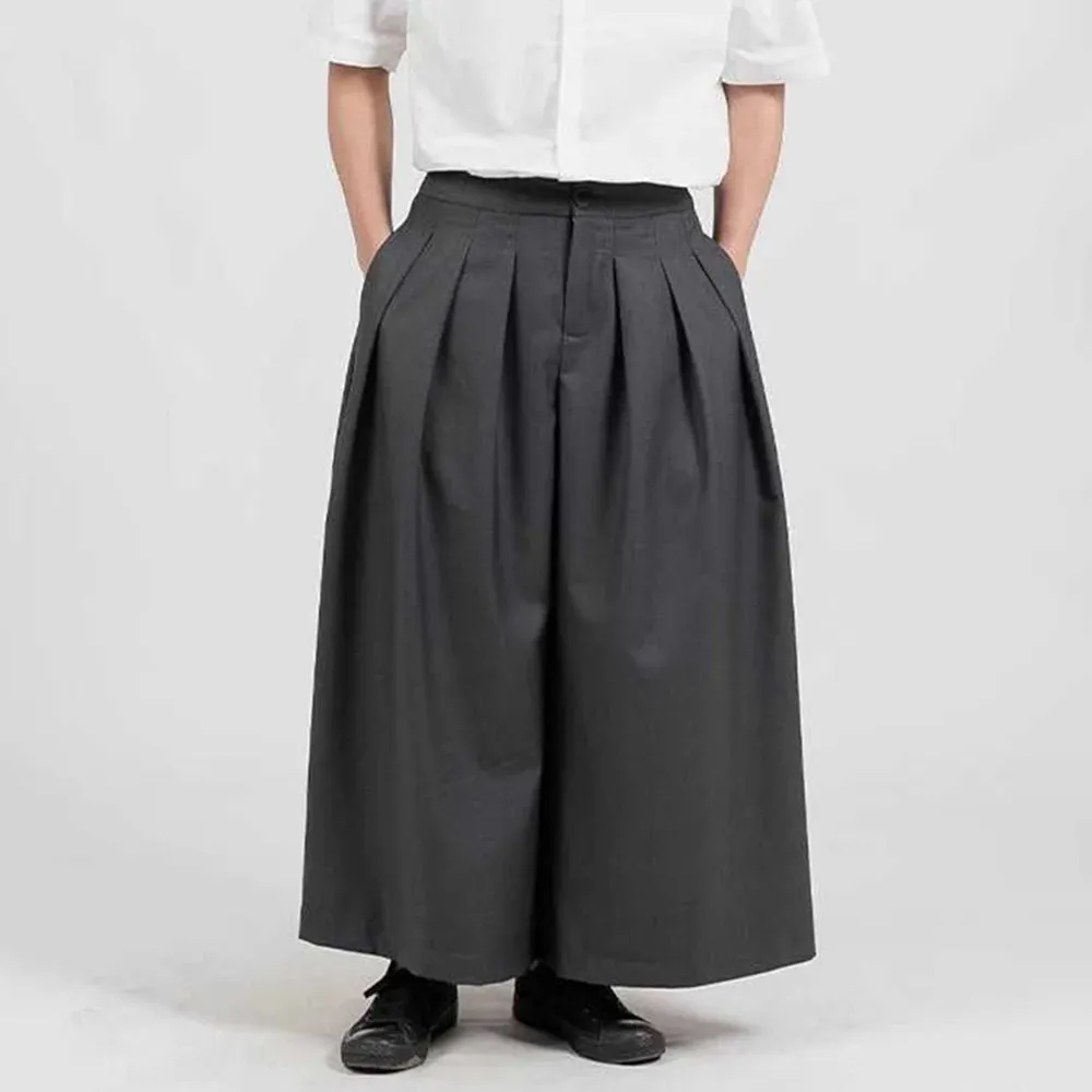 Wiaofellas  -  Mens Double Layer Irregular Skirts Genderless Retro Sports Fitness Solid Color Streetwear Loose Wide Leg Cargo Pants Unisex