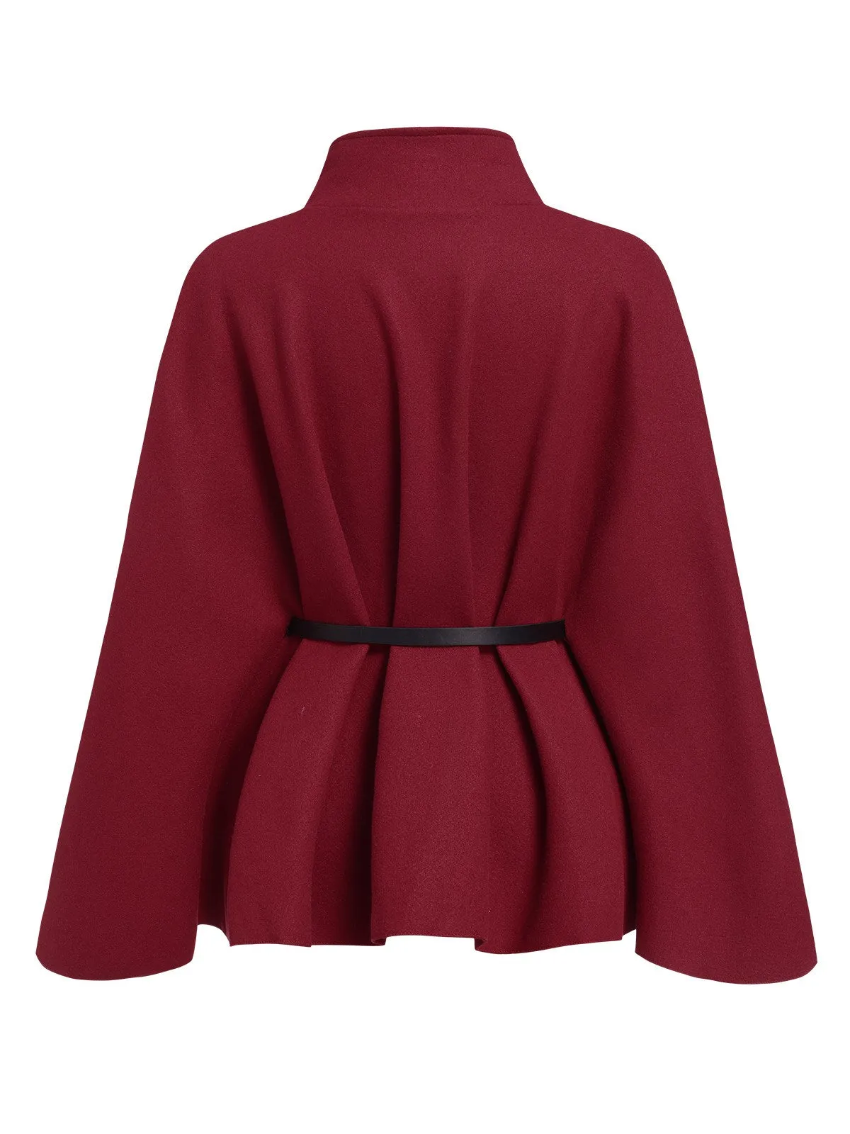 Wine Red 1960s Solid Belted Cloak Coat