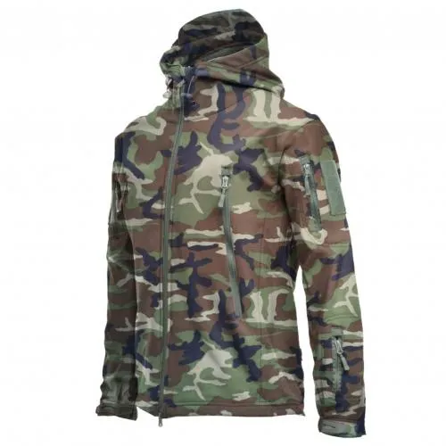 Winter Autumn Men Thick Zipper Windbreaker Camouflage Windproof Hood Jacket Plush Lining Long Sleeve Coat Male Casual Outwear