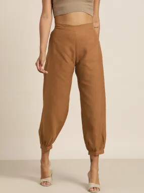 Women Brown Cuffed Hem Pants