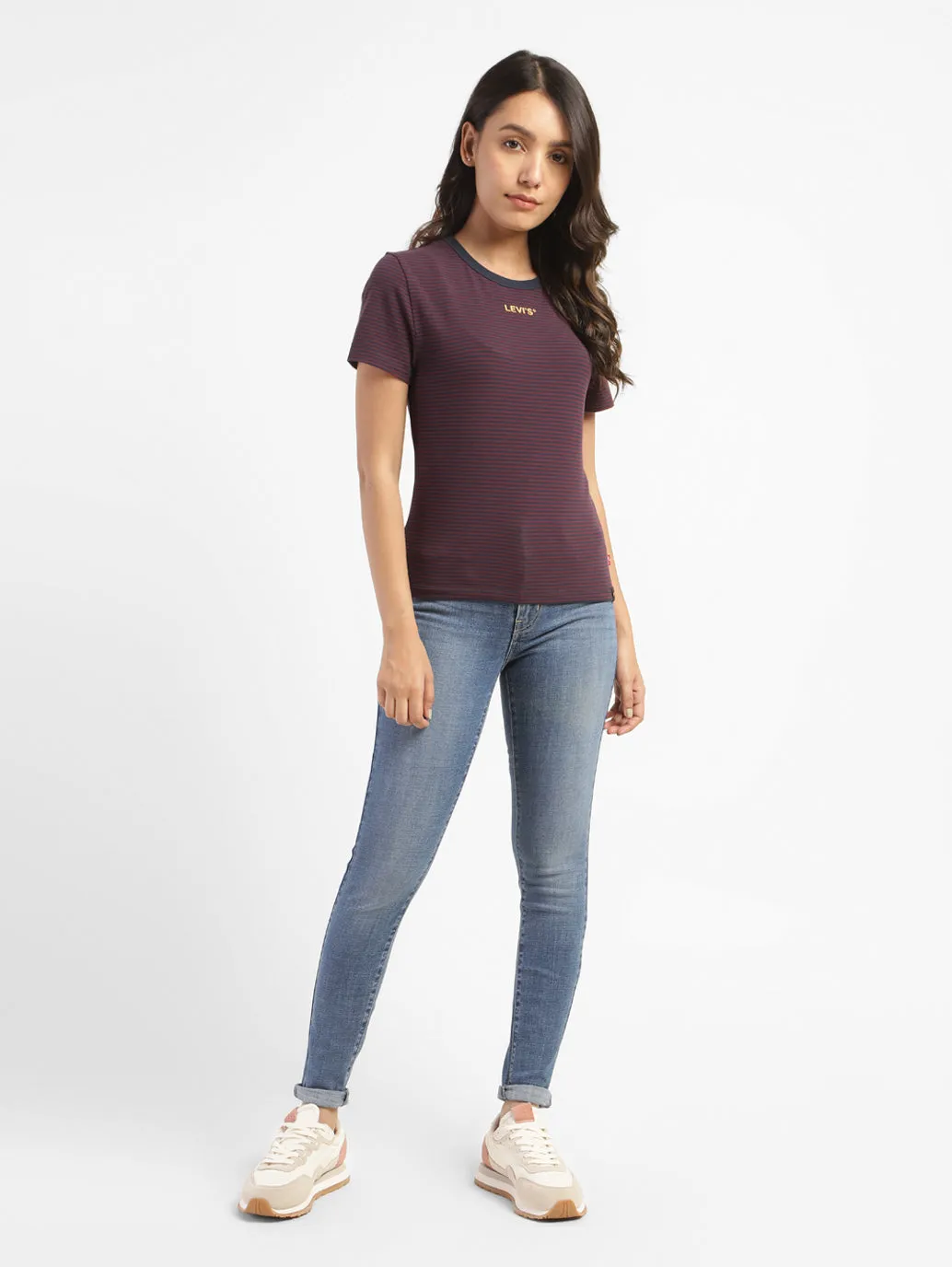 Women's Striped Slim Fit T-shirt Purple