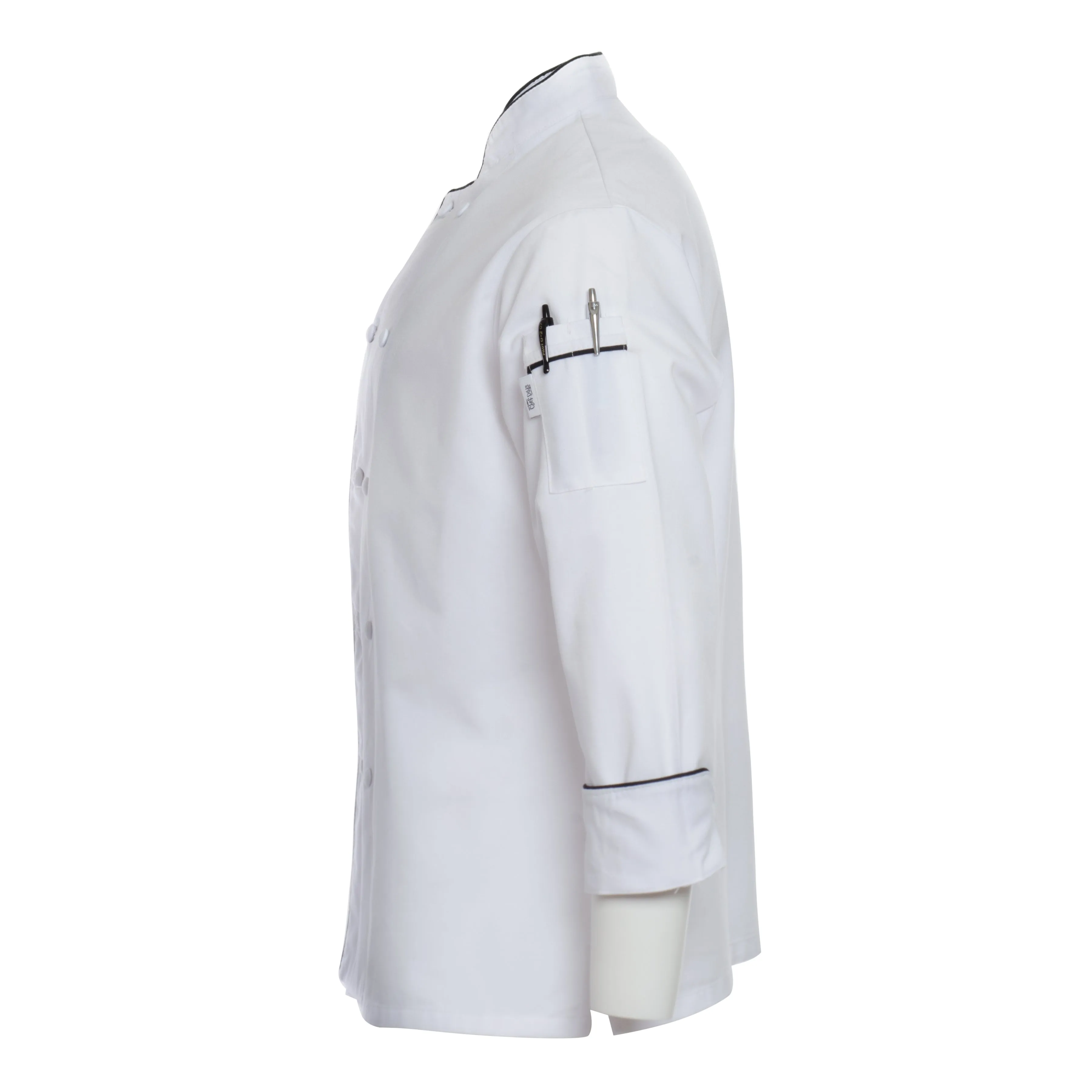 Women's White Chef Coat with Black Piping 4711W