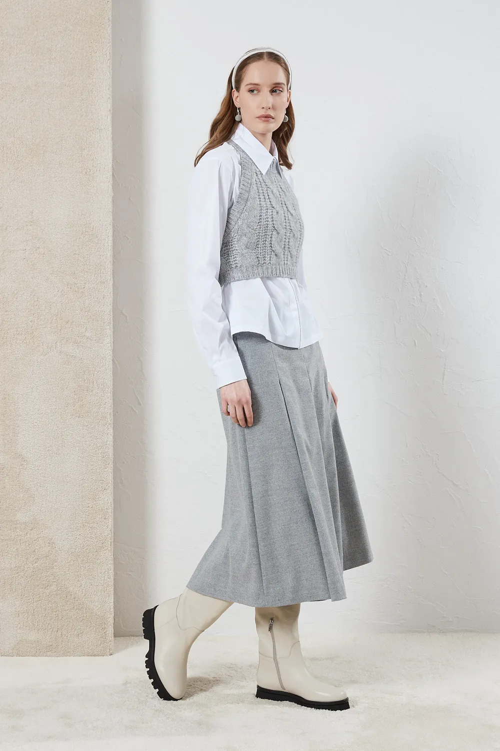 Wool and viscose blend light flannel culottes