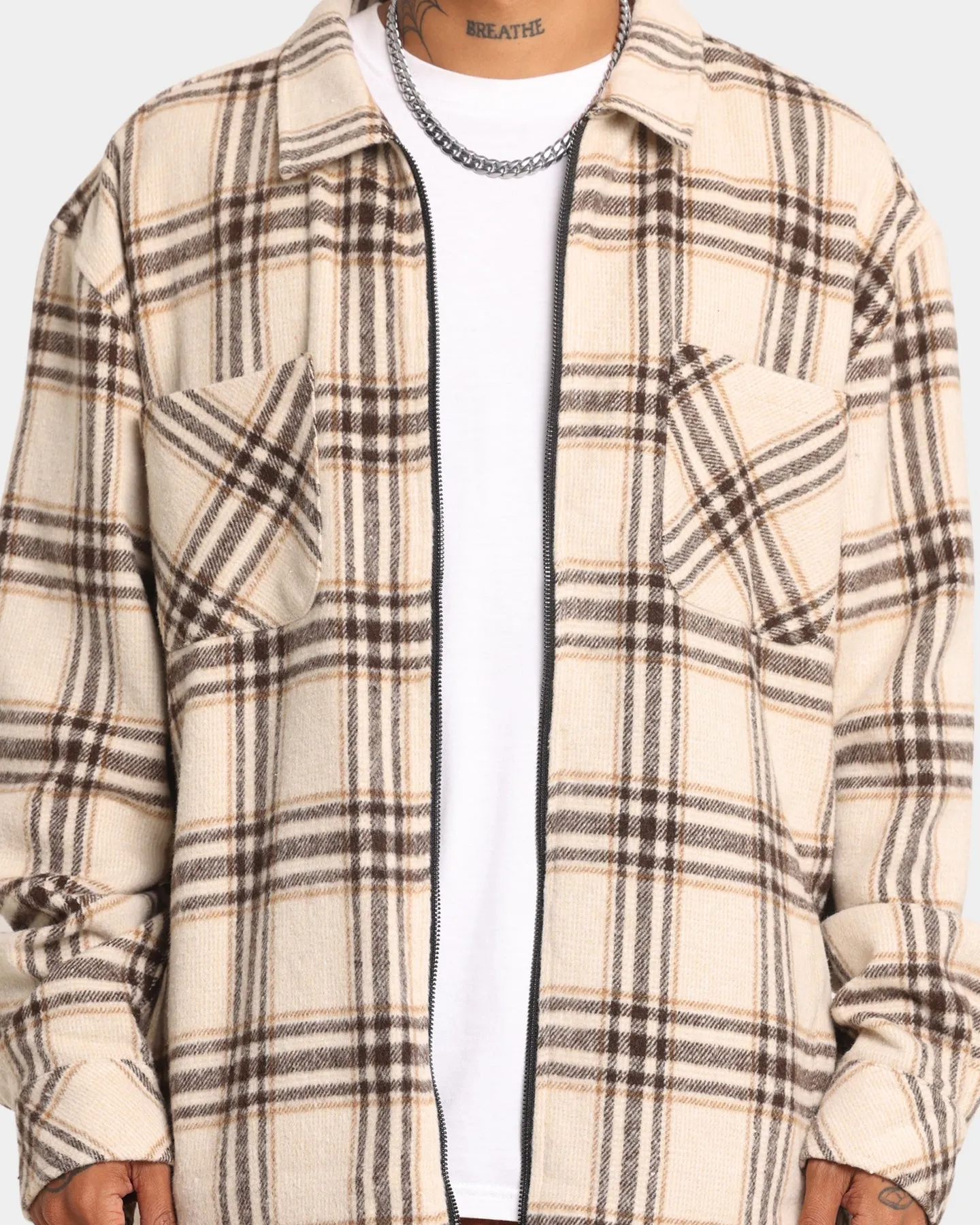 XXIII Vitus Zip Up Flannel Shacket Cream/Brown