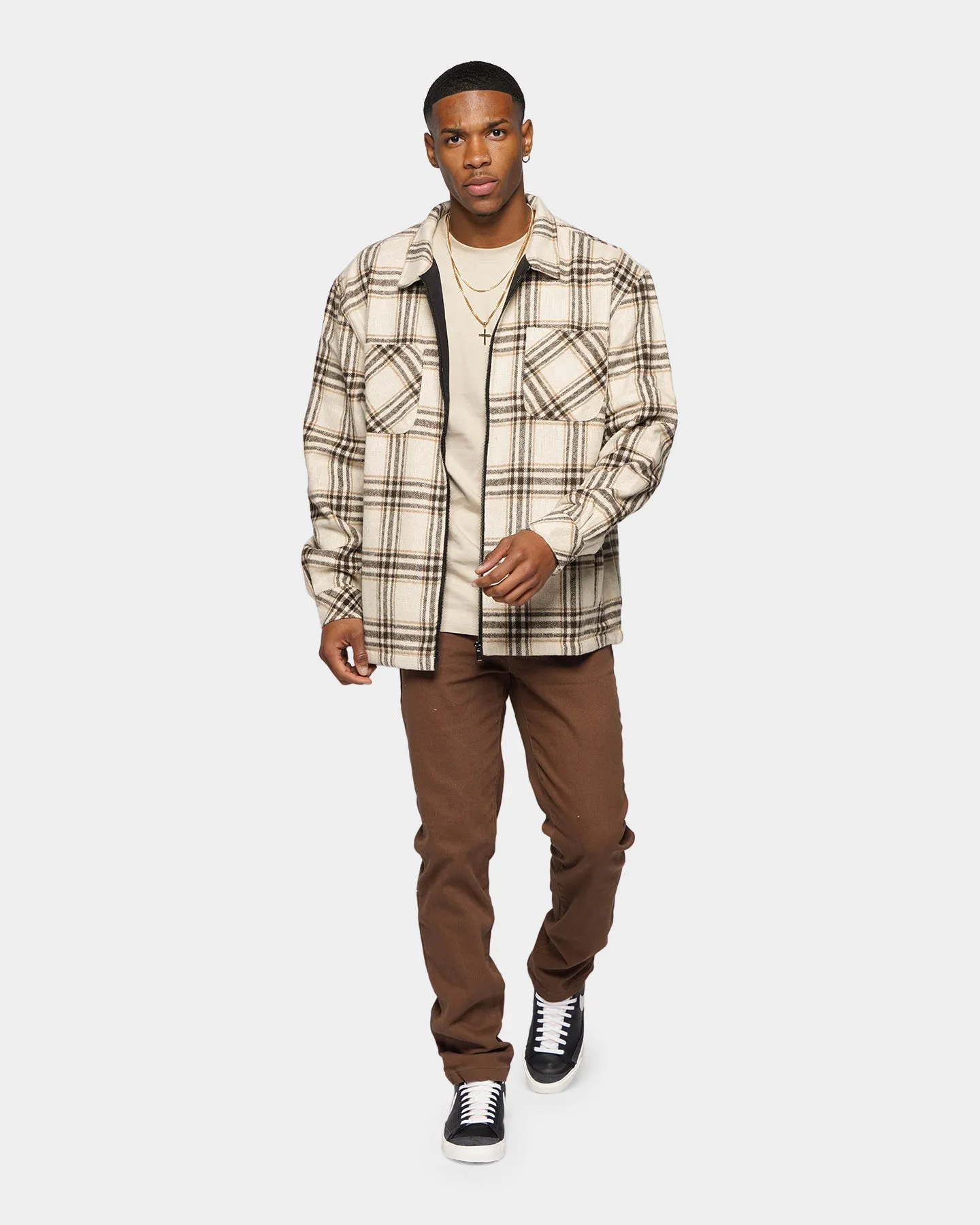 XXIII Vitus Zip Up Flannel Shacket Cream/Brown